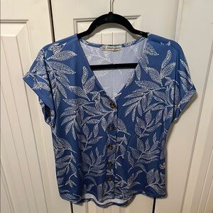 Cato Blue Notched Collar Button Down Blouse